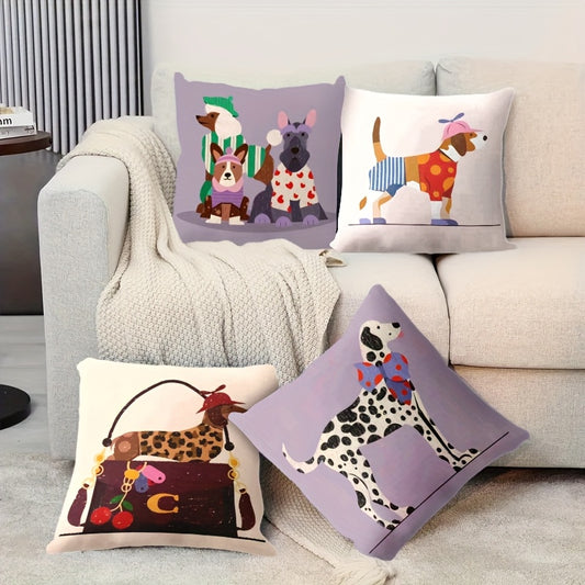 Set of 4 Vintage Cartoon Spotted Dog Throw Pillow Covers