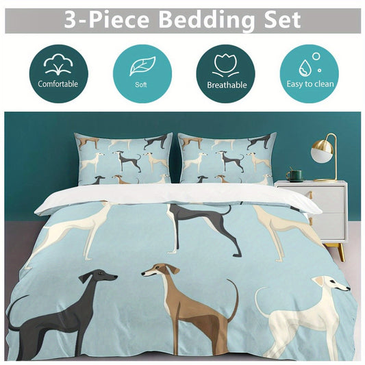 3pcs Sighthound Pattern Themed Bedding Set