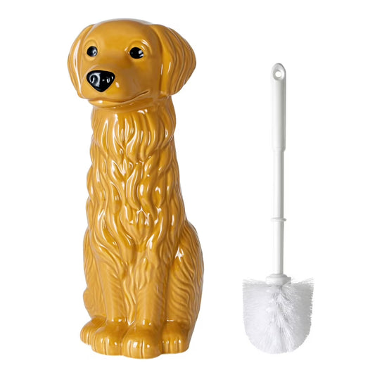 Mainstays Ceramic Dog Bowl Toilet Brush Holder with Plastic Handle