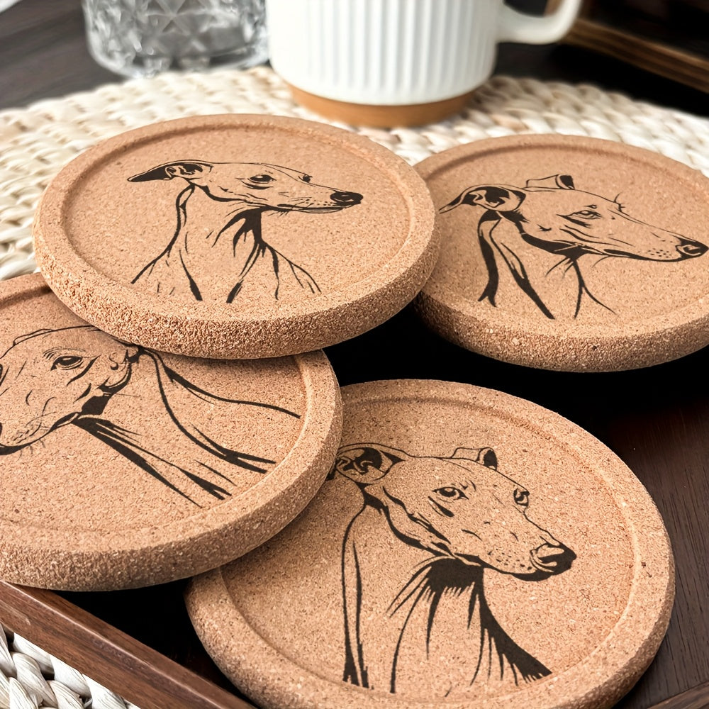 4pcs Set Thickened Cork Coaster with Grooved Round Edge