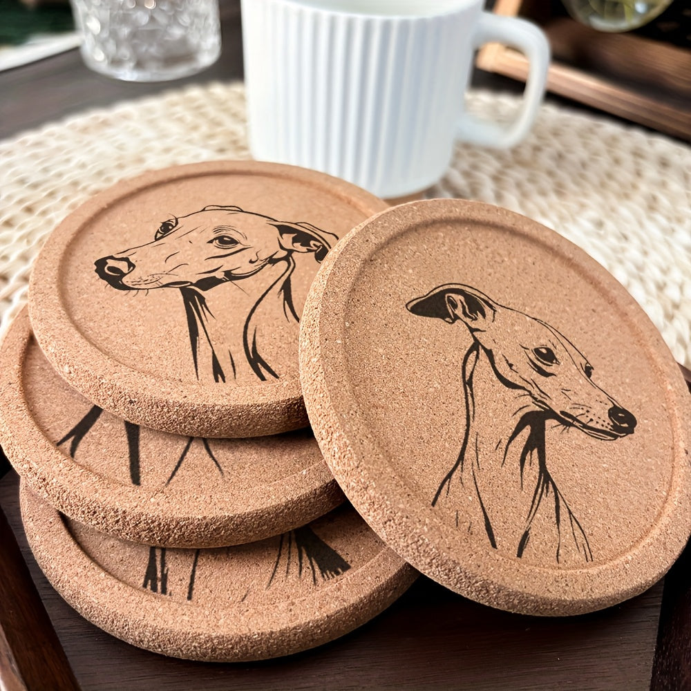 4pcs Set Thickened Cork Coaster with Grooved Round Edge