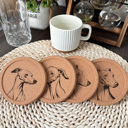 4pcs Set Thickened Cork Coaster with Grooved Round Edge