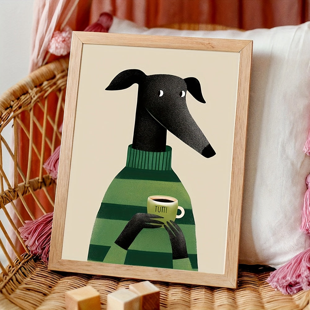 Whimsical Greyhound Dog & Coffee Frameless Canvas Poster