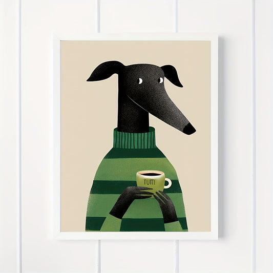 Whimsical Greyhound Dog & Coffee Frameless Canvas Poster