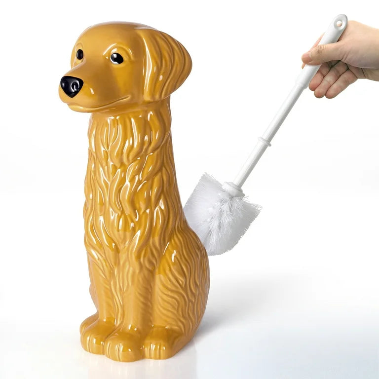 Mainstays Ceramic Dog Bowl Toilet Brush Holder with Plastic Handle