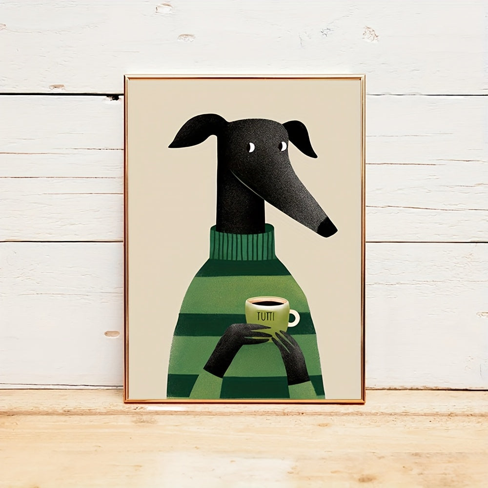 Whimsical Greyhound Dog & Coffee Frameless Canvas Poster