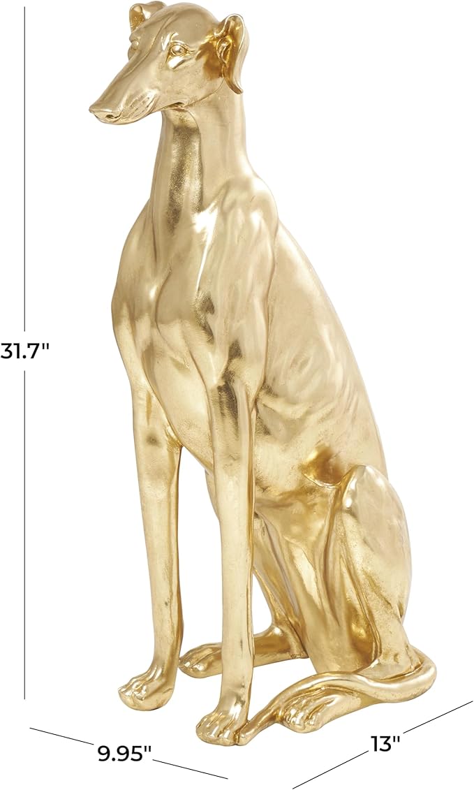 Golden Resin Greyhound Dog Sculpture, 32 Inches Tall