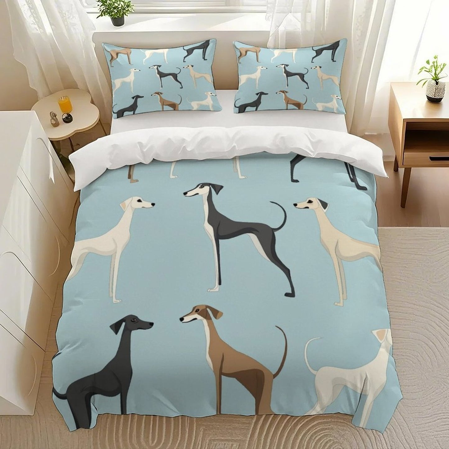 3pcs Sighthound Pattern Themed Bedding Set