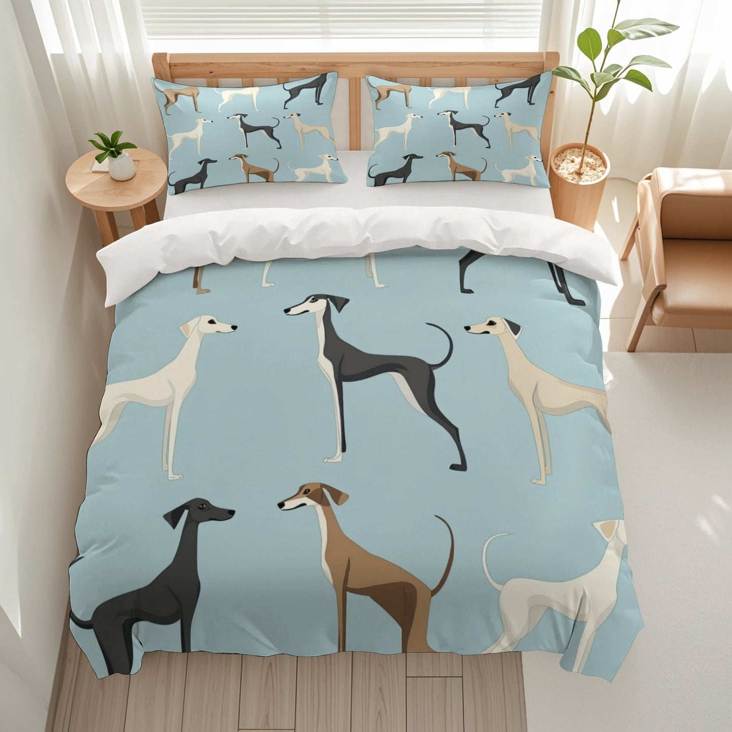 3pcs Sighthound Pattern Themed Bedding Set