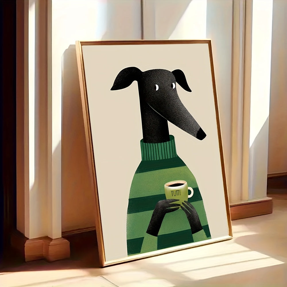 Whimsical Greyhound Dog & Coffee Frameless Canvas Poster