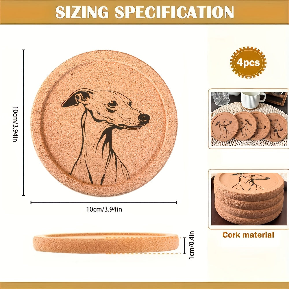 4pcs Set Thickened Cork Coaster with Grooved Round Edge