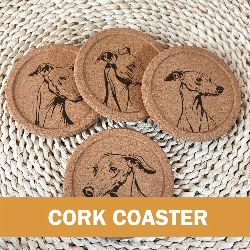 4pcs Set Thickened Cork Coaster with Grooved Round Edge
