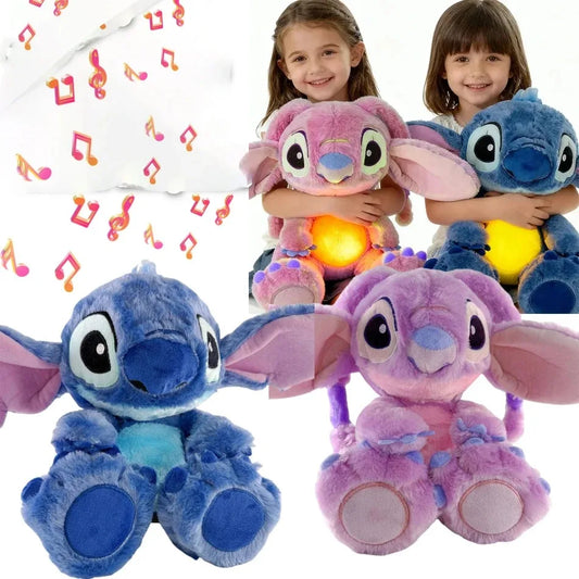 2026 hot Lilo Stitch Plush Doll Breath Child Peluche Kawaii Soothes Toy Anime Baby Music Light Sleep Toys Pink Stitch Kid Gifts