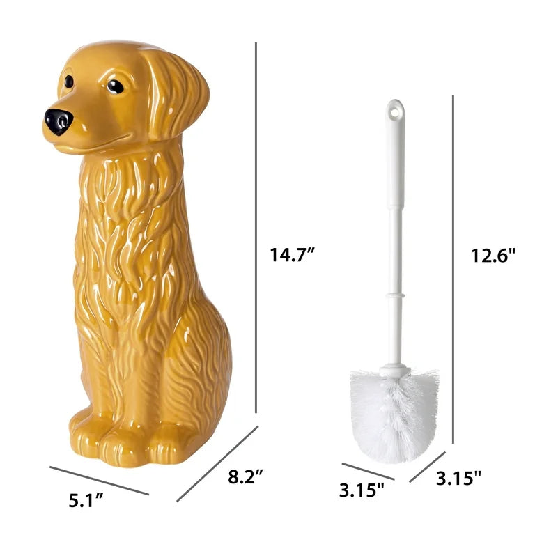 Mainstays Ceramic Dog Bowl Toilet Brush Holder with Plastic Handle