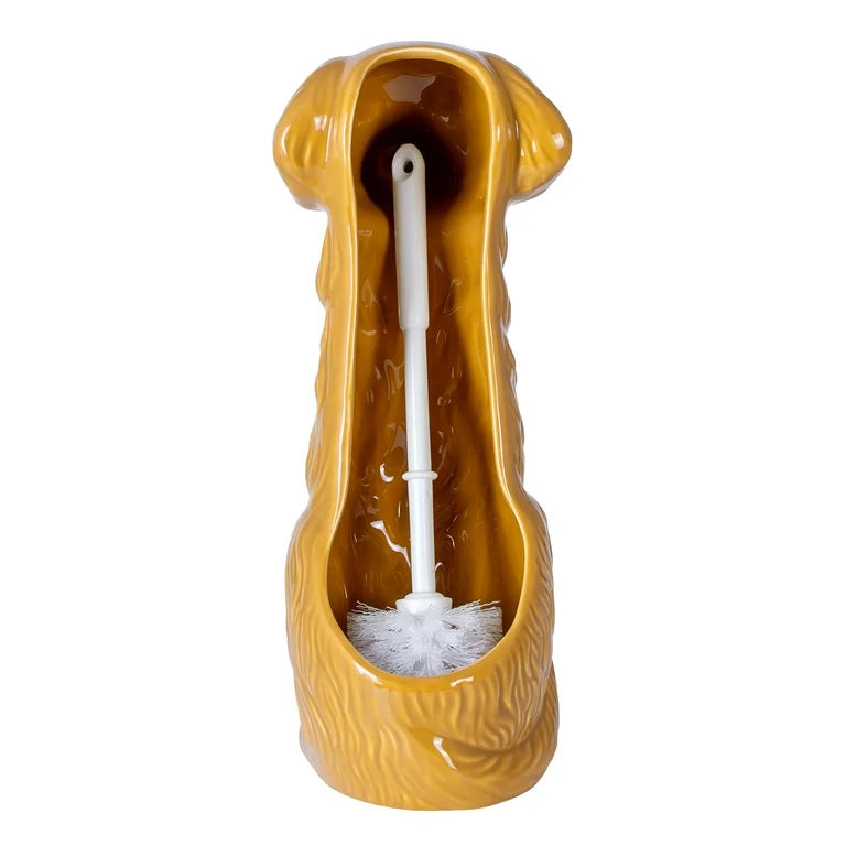 Mainstays Ceramic Dog Bowl Toilet Brush Holder with Plastic Handle