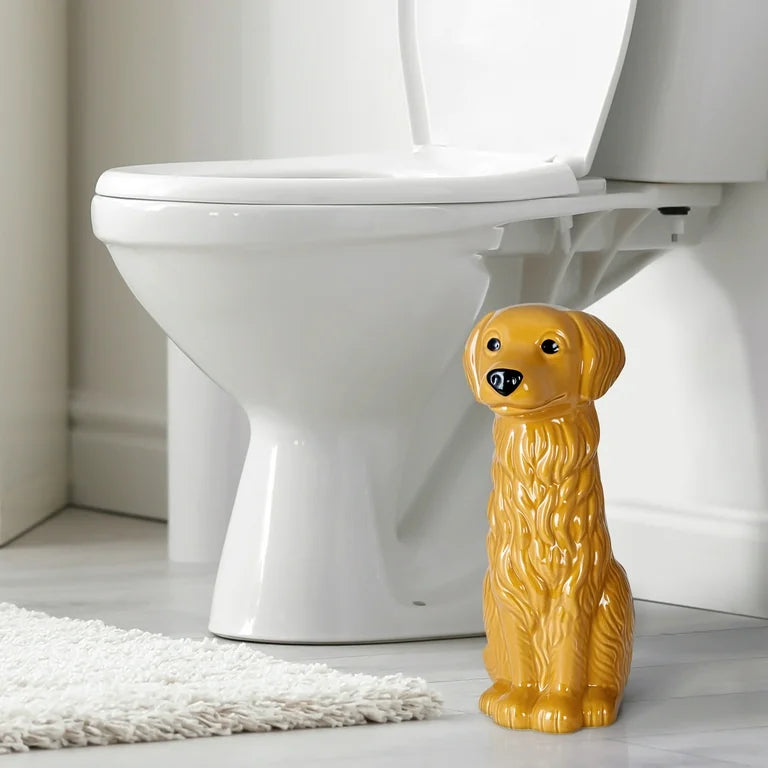 Mainstays Ceramic Dog Bowl Toilet Brush Holder with Plastic Handle