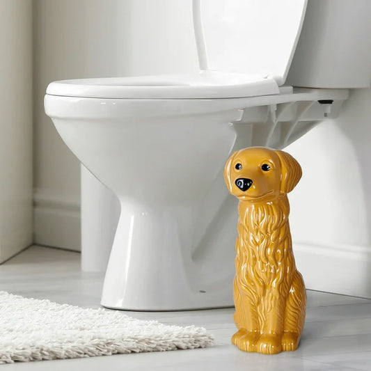 Mainstays Ceramic Dog Bowl Toilet Brush Holder with Plastic Handle
