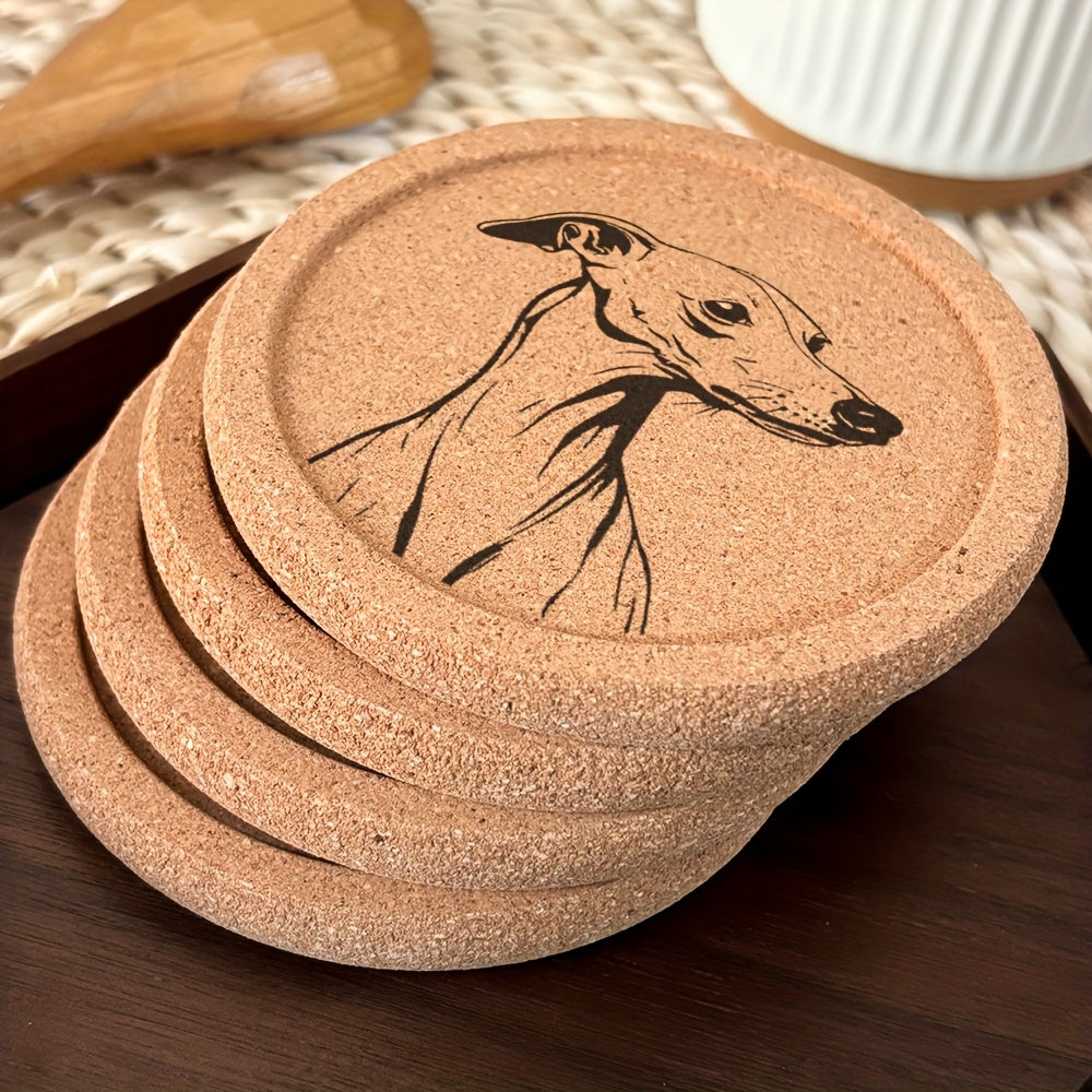 4pcs Set Thickened Cork Coaster with Grooved Round Edge
