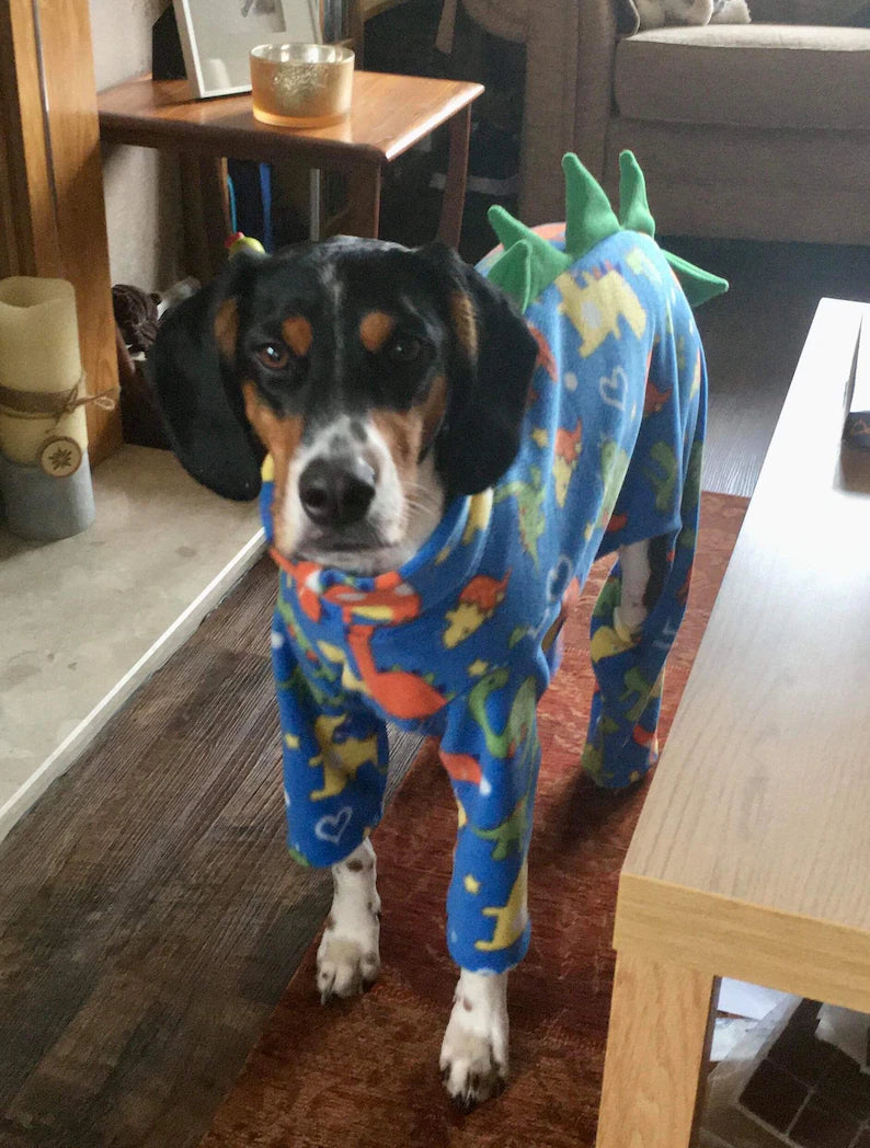 Dog dinosaur pyjamas, onesie, terrier, whippet, Italian, lurcher, greyhound